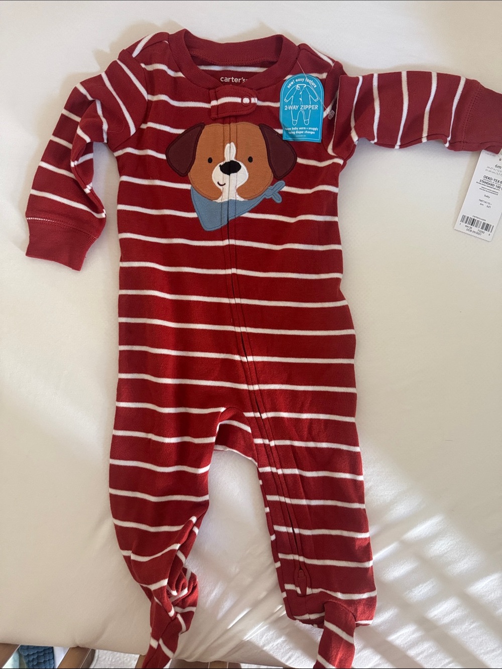 Carter's Red and White Striped Puppy Footed One-Piece
